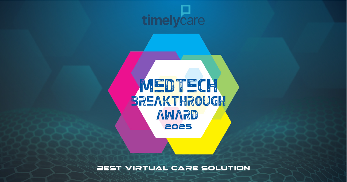 Image of a badge from MedTech for an award for the best virtual care solution in the year 2025.
